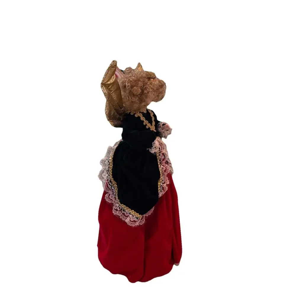 Angel Porcelain Face Hand Table Treetoper 12.5” Christmas Red Green Crush Velvet